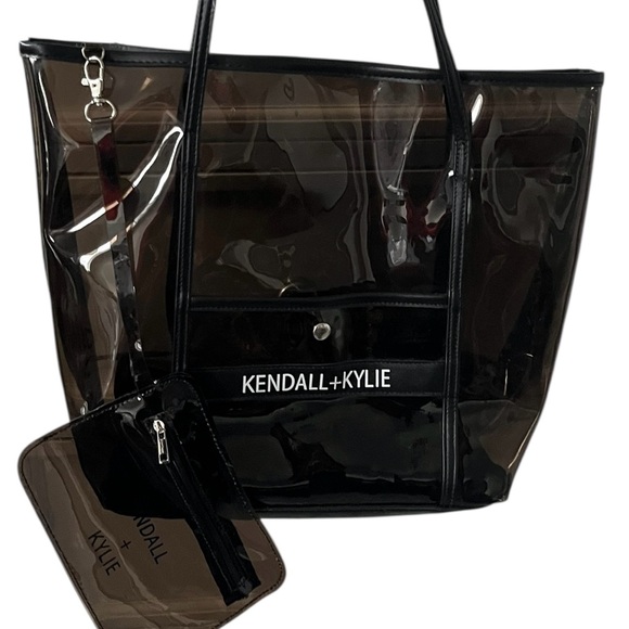 Kendall & Kylie Handbags - KENDALL + KYLIE Clear PVC Tote Bag w/ Matching Zip Pouch – Black Trim